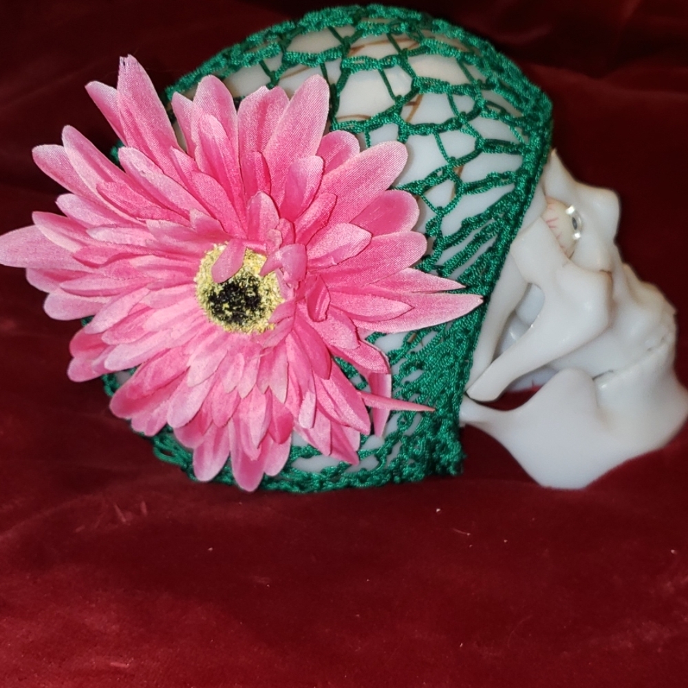 1940's Style XL 5.5" Pink Floral Hair, Snood Or Hat Barrette w Alligator Clip